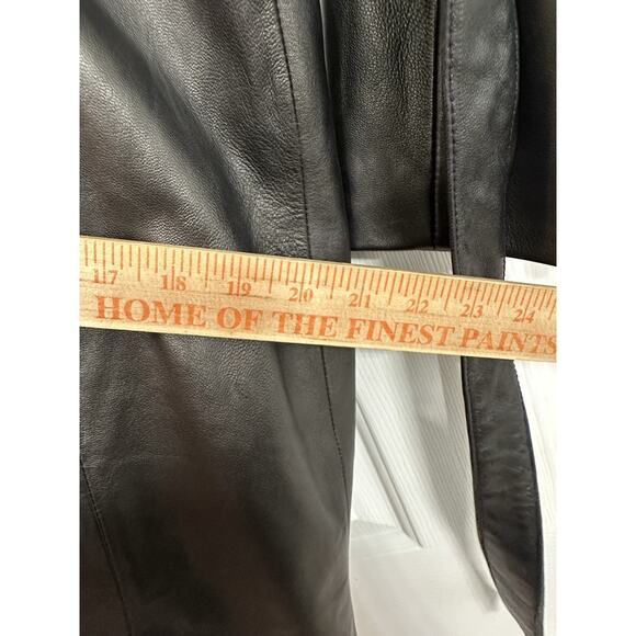 Wilsons Pelle Studio Women M Trench Coat Leather Lined Belted Button Black 90s - Picture 15 of 15